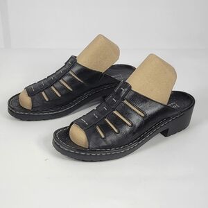 Josef Seibel Black Leather Women's Slide Sandals #796 Size EU 38 (US7-7.5)
